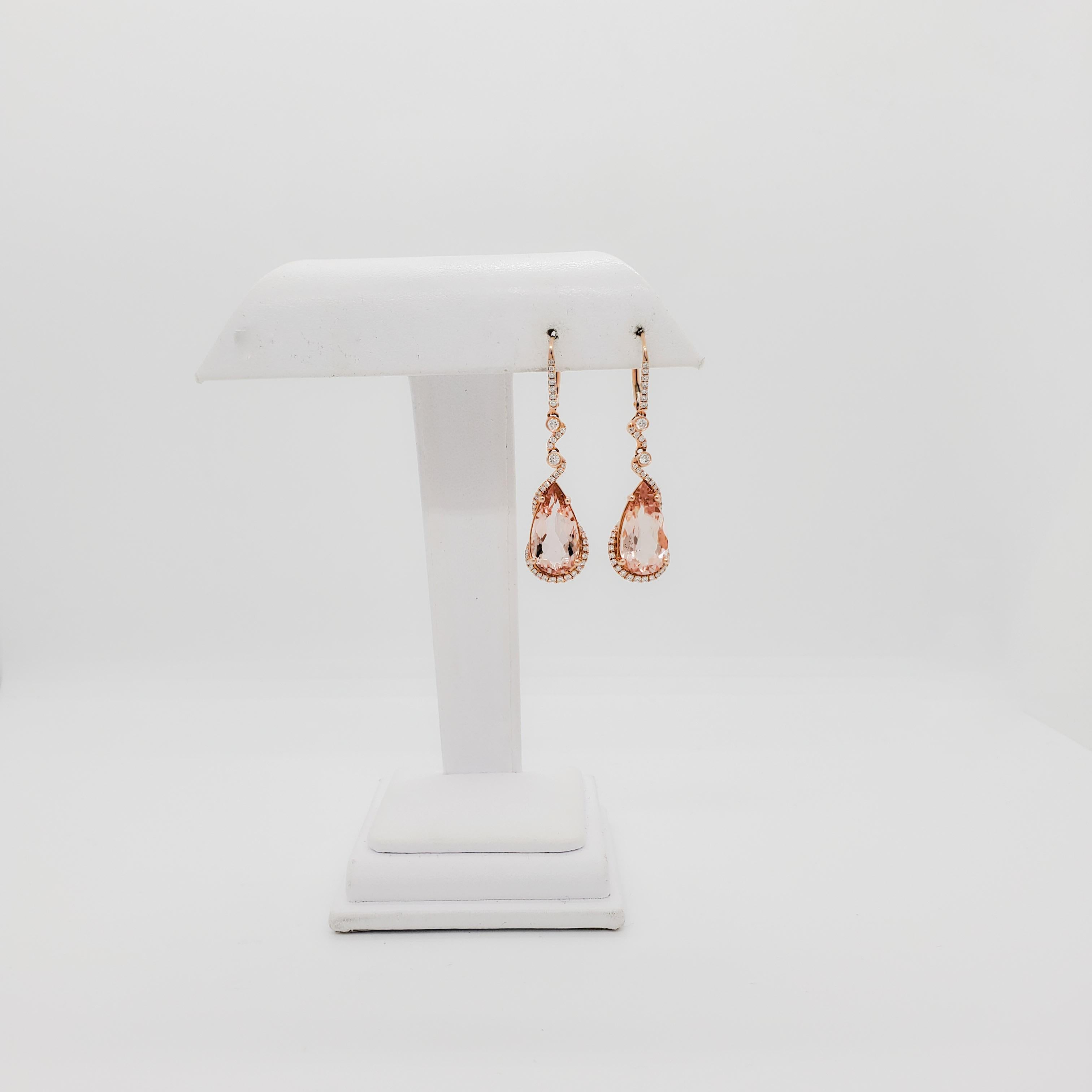Morganite and Diamond Dangle Earrings in 14k Rose Gold 2