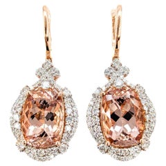 Morganite and Diamond Dangle Earrings in 14k Rose Gold