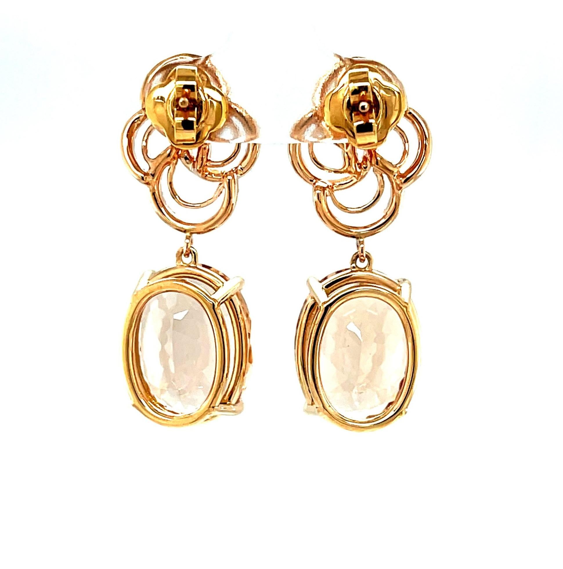 Pendientes Colgantes de Morganita y Diamantes en Oro Rosa de 18k, 23,49 Quilates Totales en venta 2