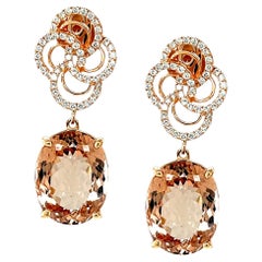 Morganite and Diamond Dangle Earrings in 18k Rose Gold, 23.49 Carats Total