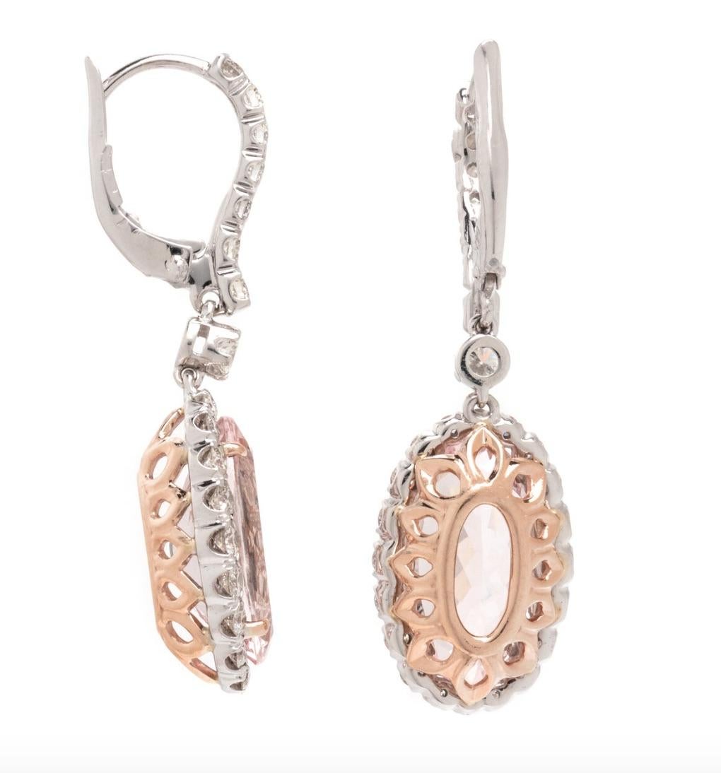 Contemporain Boucles d'oreilles pendantes en Morganite et Diamant en vente