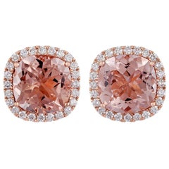 Morganite and Diamond Earring Studded in 18 Karat Rose Gold