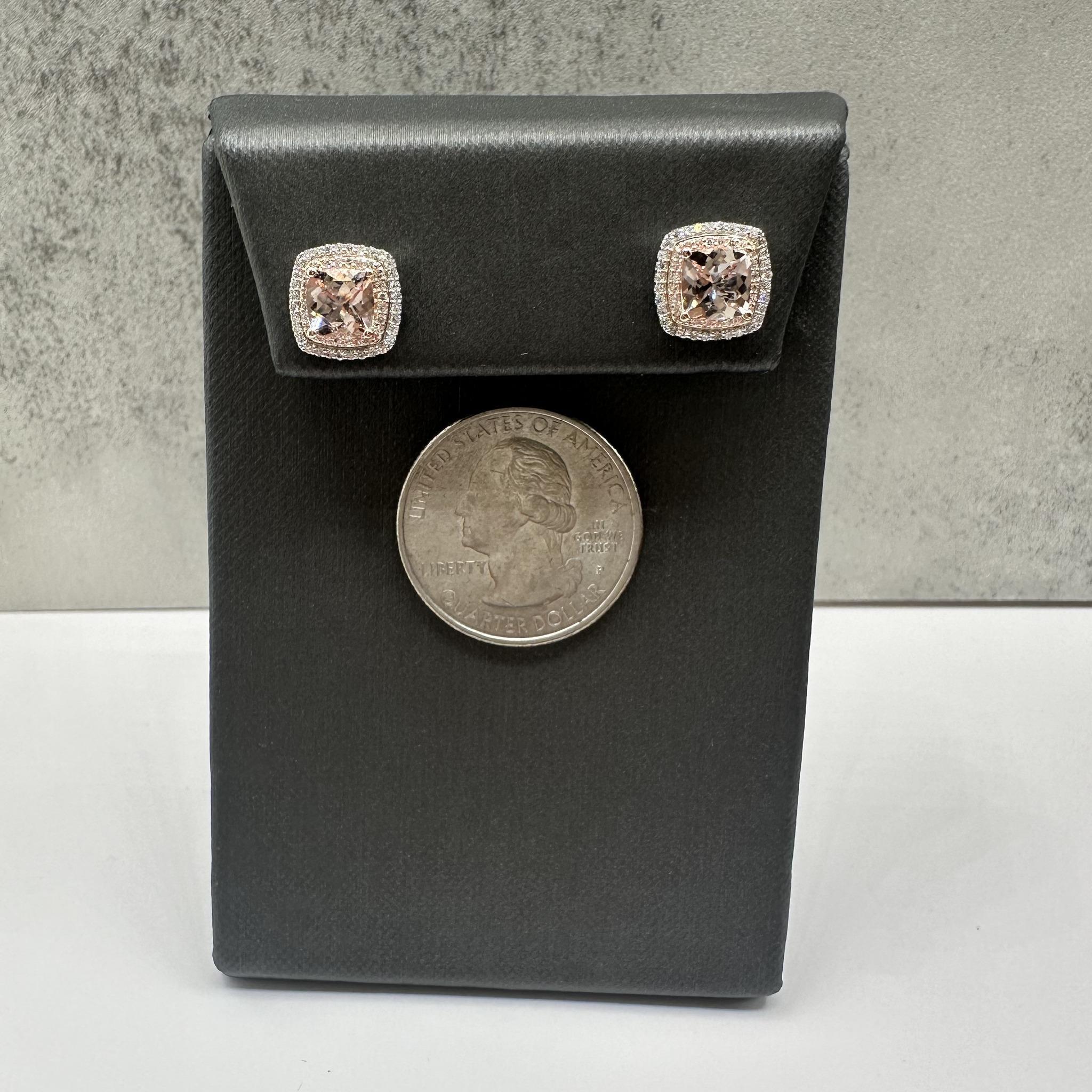Morganite and Diamond Earrings in 14kt White Gold - 1.90ctw Morganite, NWT In New Condition For Sale In West Hempstead, NY