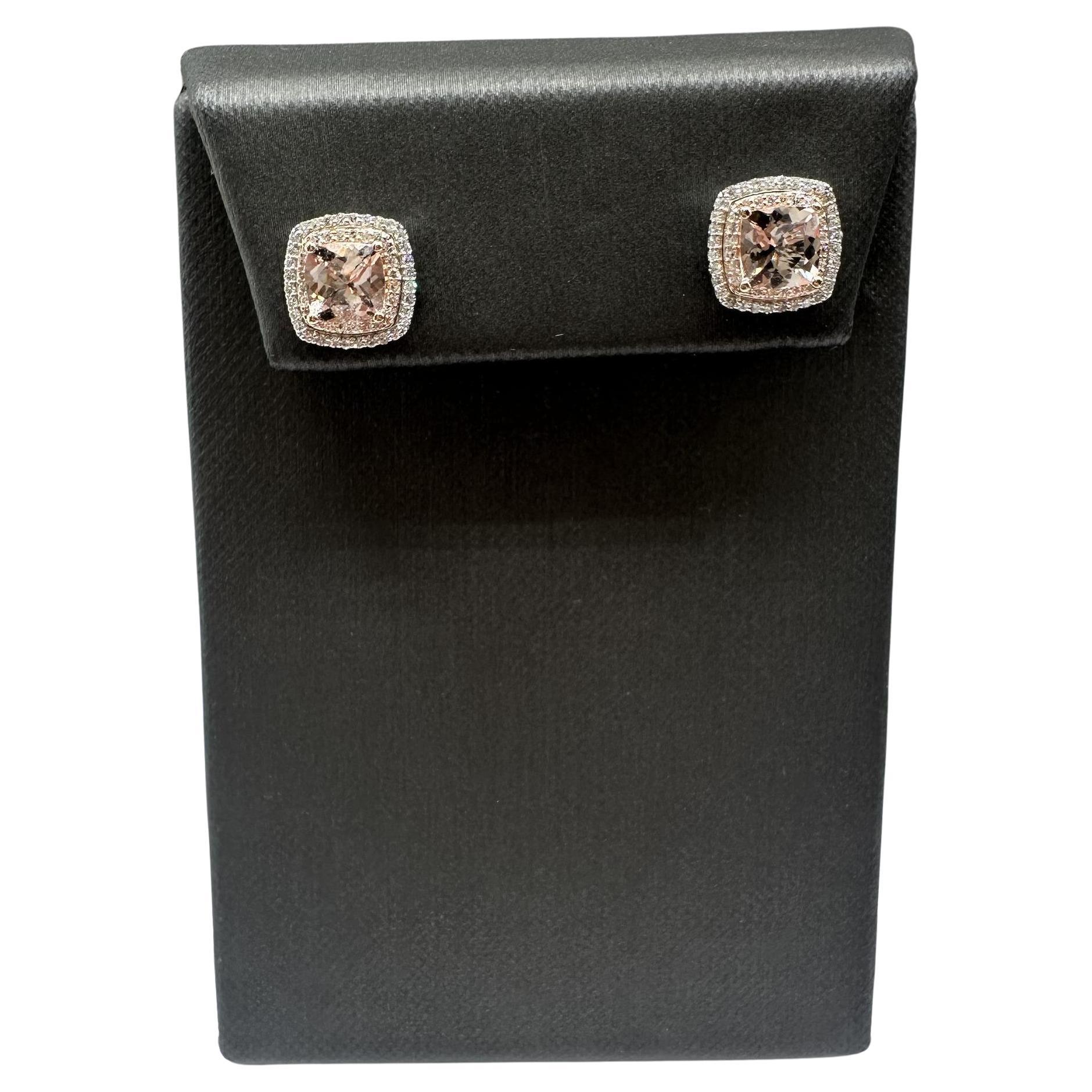 Morganite and Diamond Earrings in 14kt White Gold - 1.90ctw Morganite, NWT For Sale