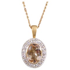 Morganite and Diamond Halo Cluster Pendant Necklace in White and Rose Gold