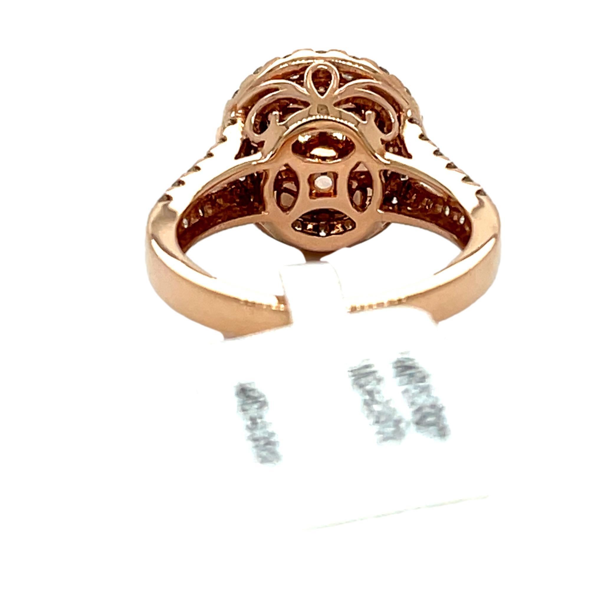 Women's or Men's Morganite and Diamond halo ring in 14K Rose Gold For Sale