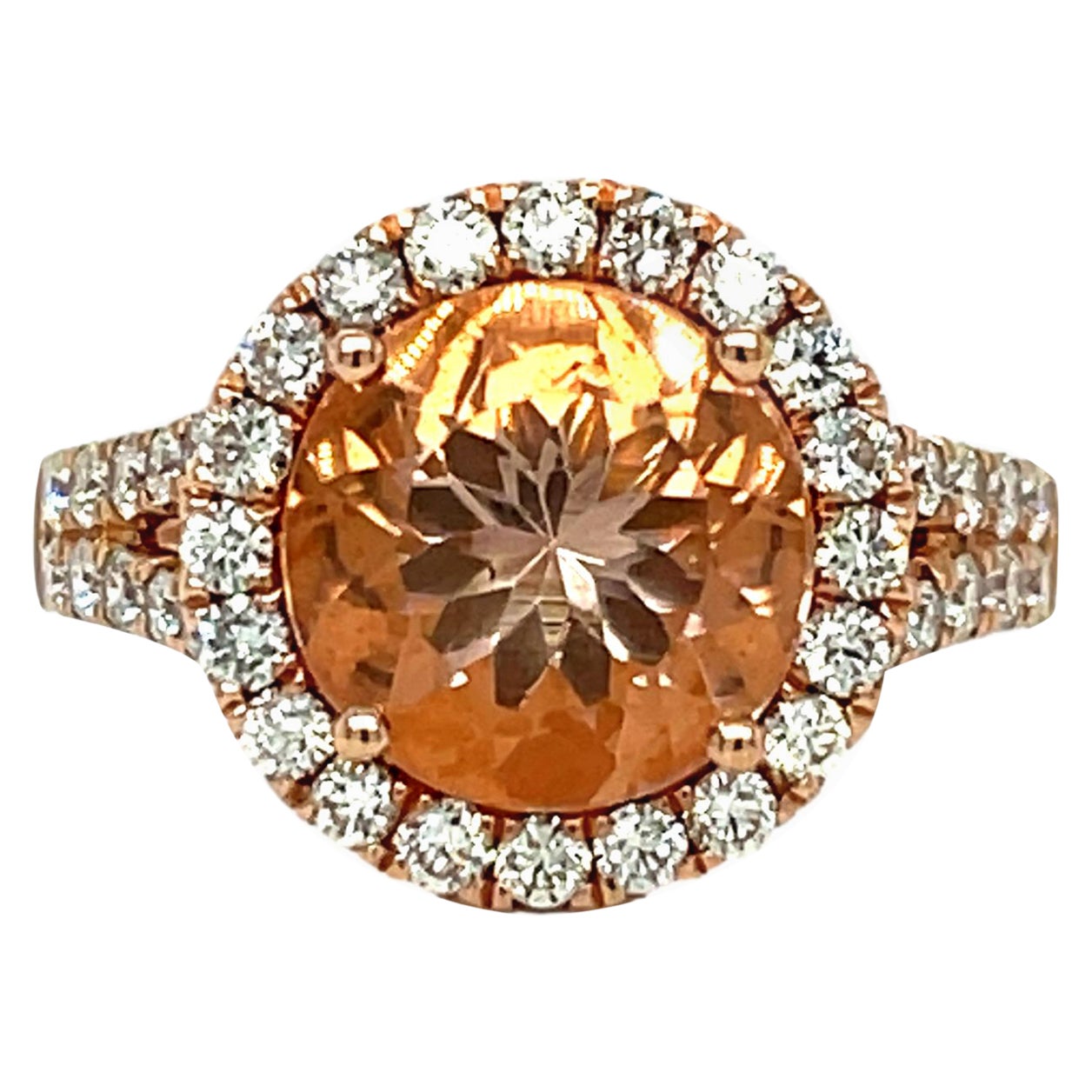 Anillo halo de Morganita y Diamante en Oro Rosa de 14K