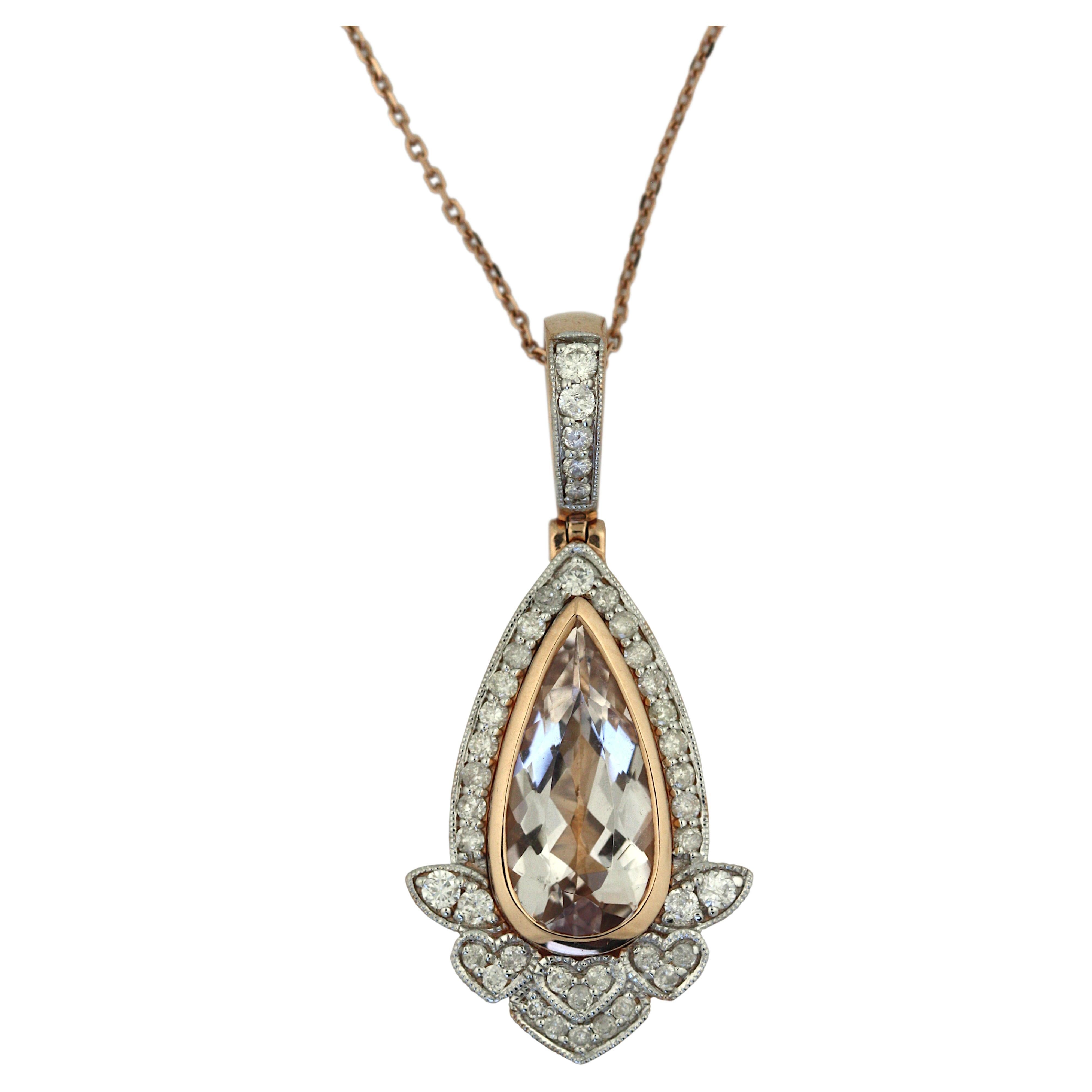 Morganite and Diamond Pendant Necklace