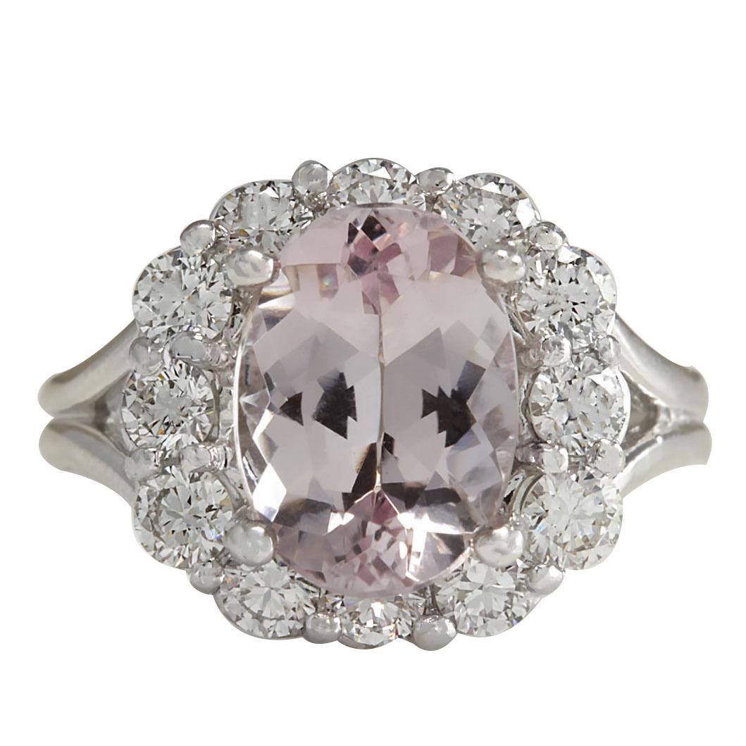 Morganite and Diamond Ring In 14 Karat White Gold In New Condition For Sale In Los Angeles, CA
