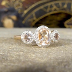 Morganite and Diamond Triple Cluster Ring in Rose Gold