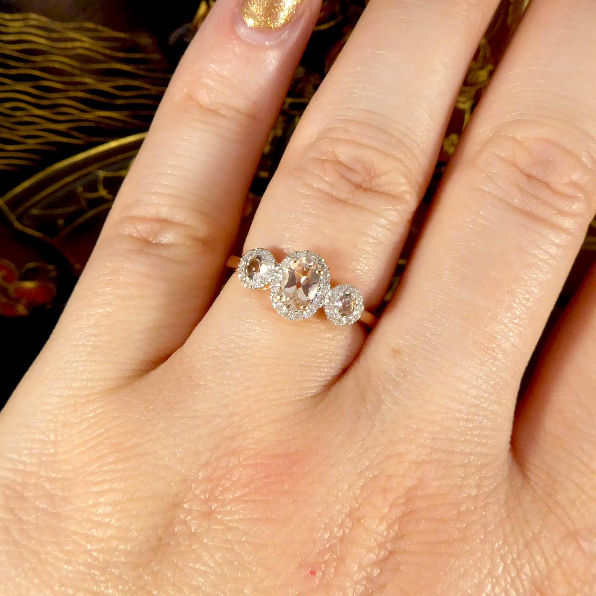 Morganite and Diamond Triple Cluster Ring in Rose Gold For Sale 3