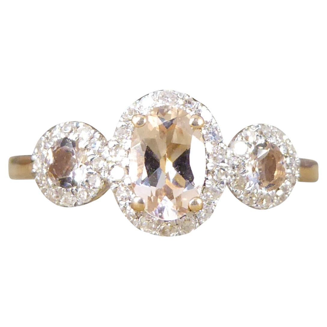Morganite and Diamond Triple Cluster Ring in Rose Gold For Sale