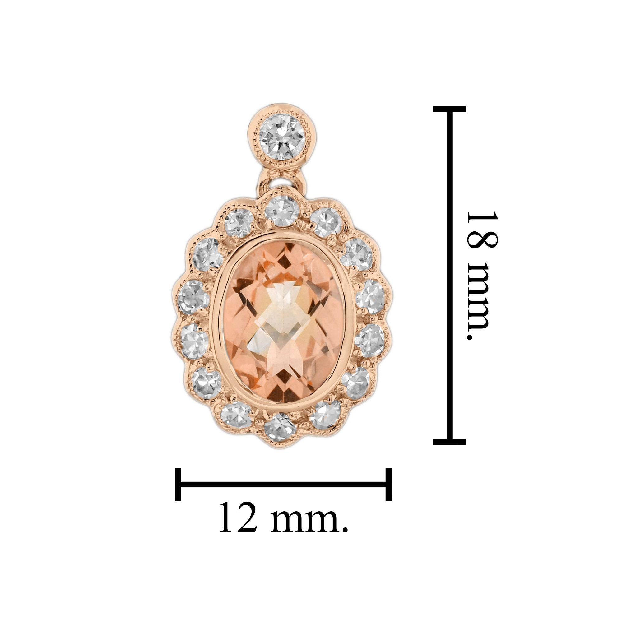 Morganite and Diamond Vintage Style Drop Earrings in 18K Rose Gold In New Condition For Sale In Bangkok, TH