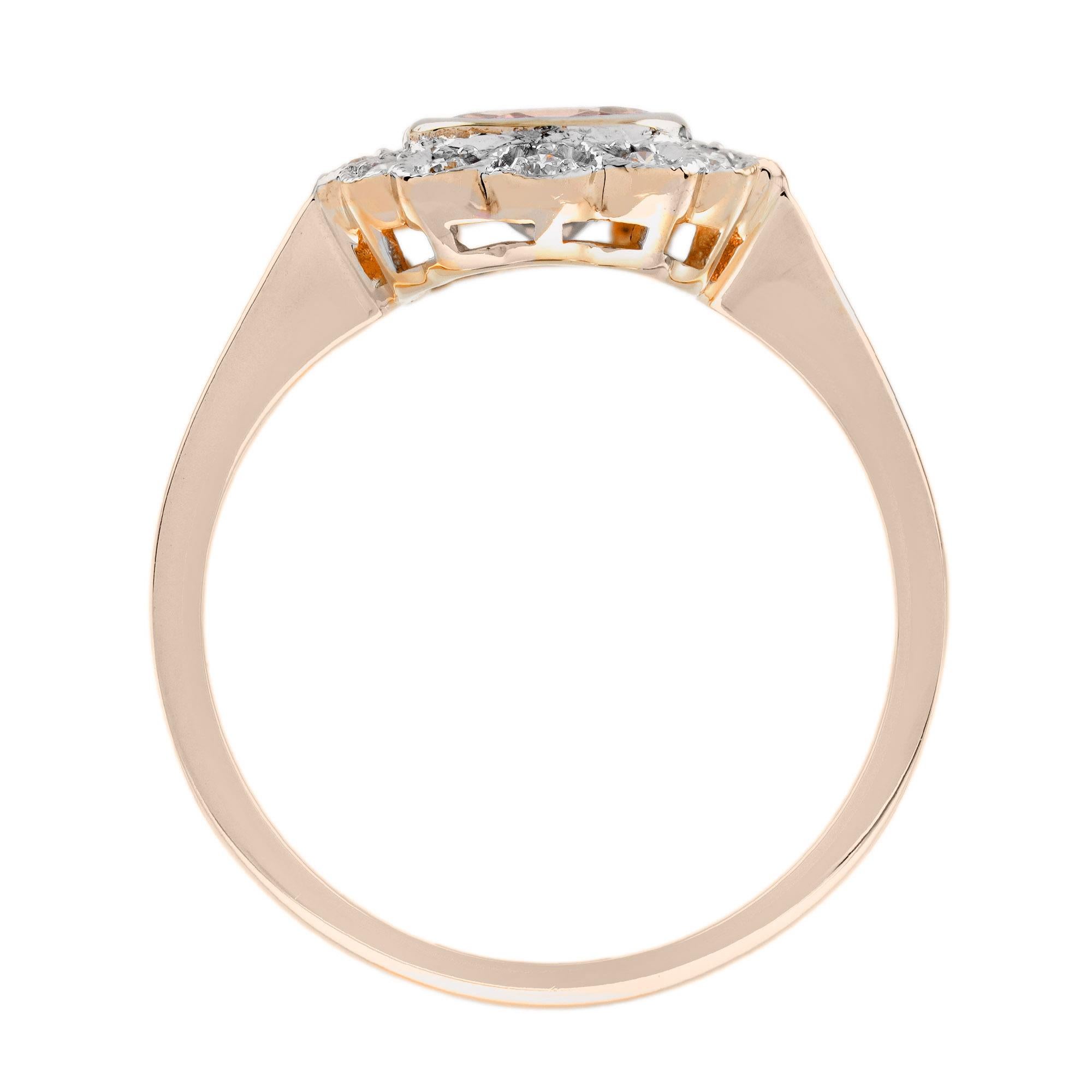 Women's Morganite and Diamond Vintage Style Floral Halo Ring in 14K Rose Gold For Sale
