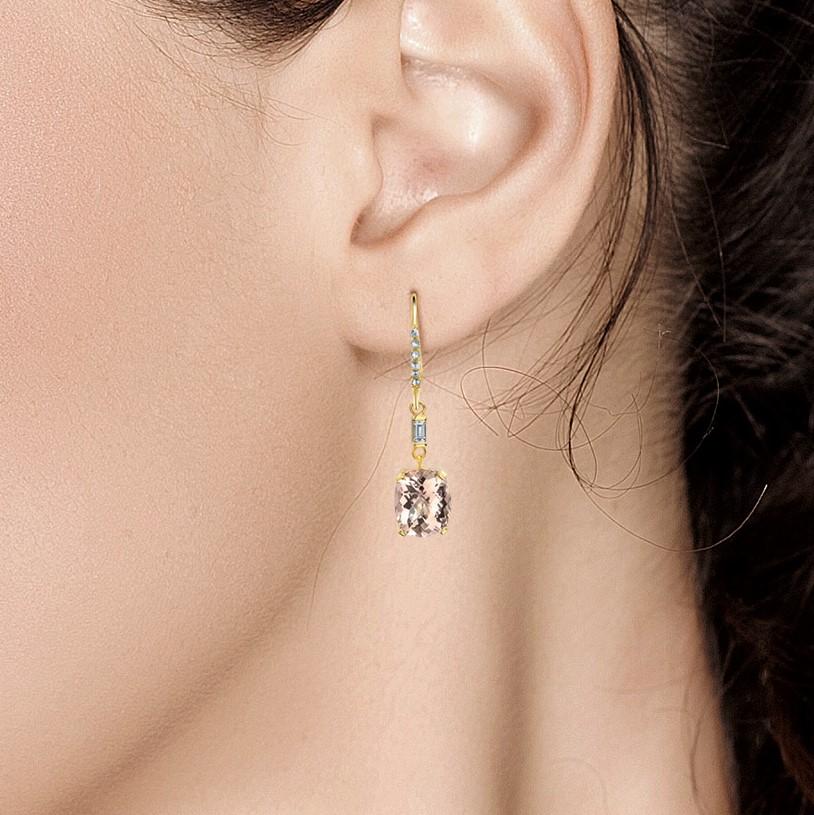 Morganite and Diamond Yellow Gold Hoop Drop Earrings  2