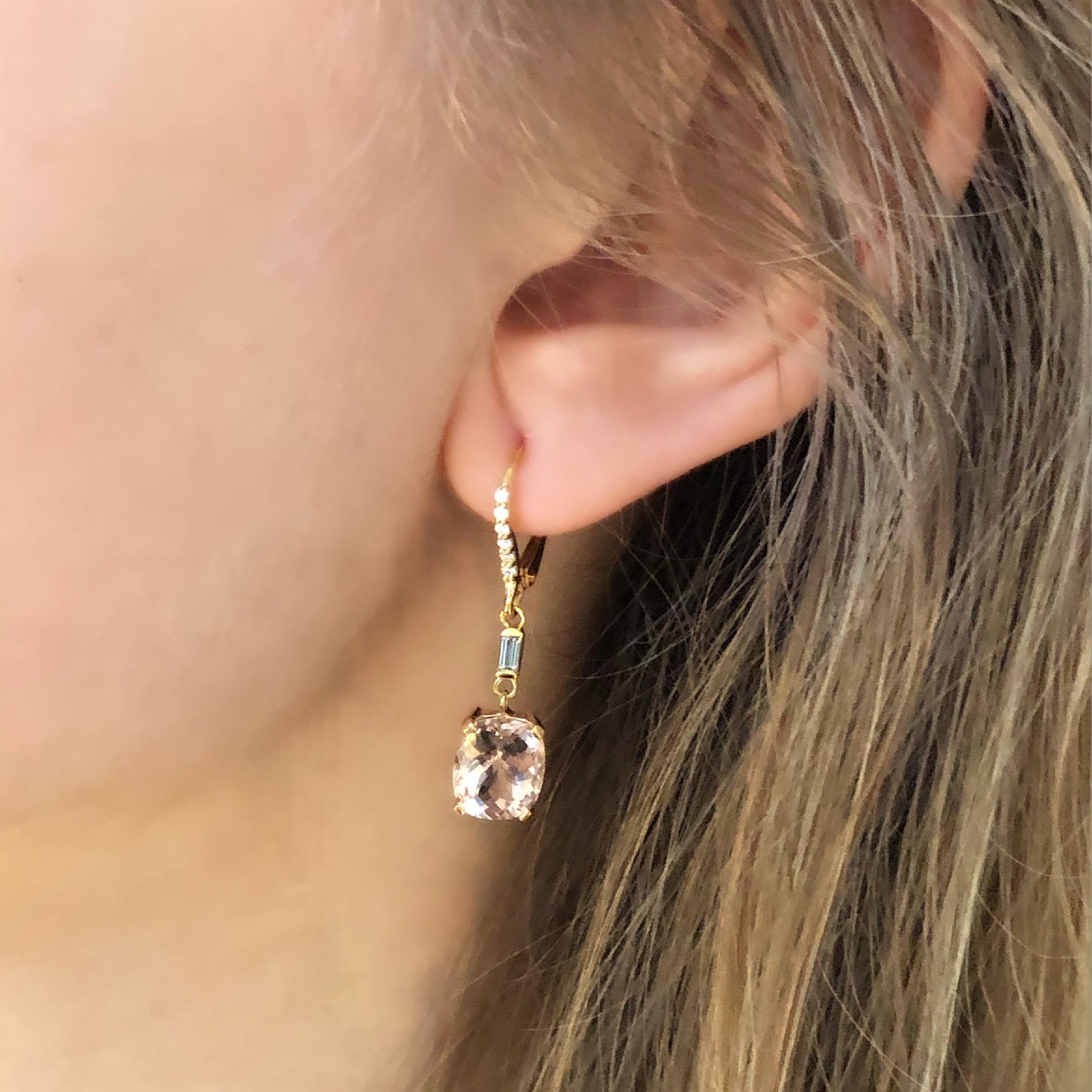 Morganite and Diamond Yellow Gold Hoop Drop Earrings  1