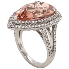 Morganite and Diamonds on White Gold 18 Karat Cocktail Ring Pear Shape