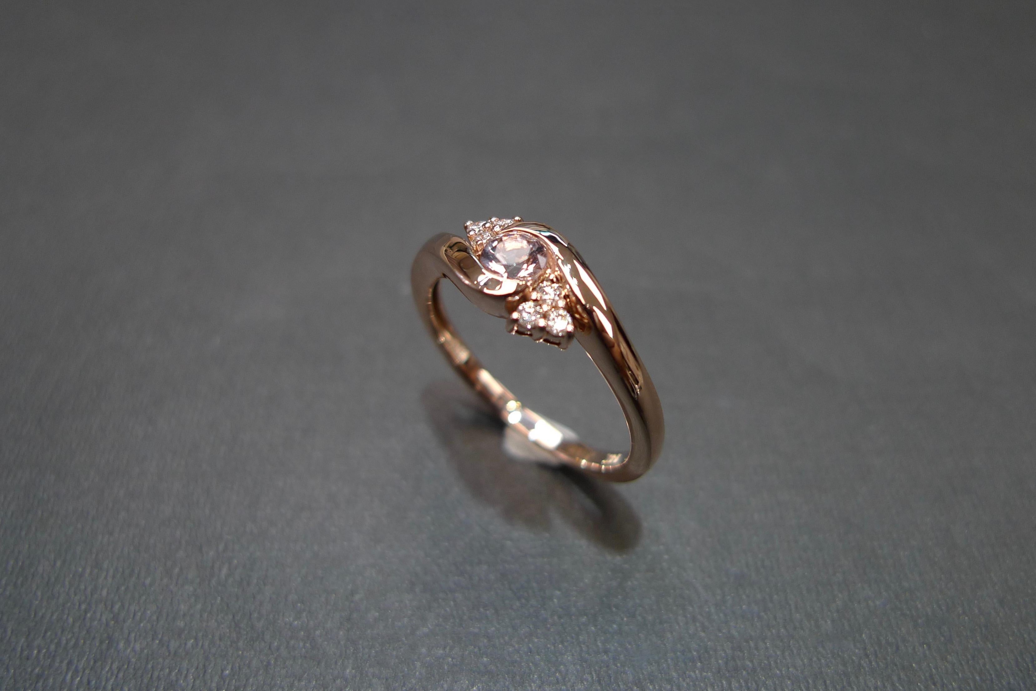 For Sale:  Morganite and Diamonds Twist Tension Ring in 14K Rose Gold 10