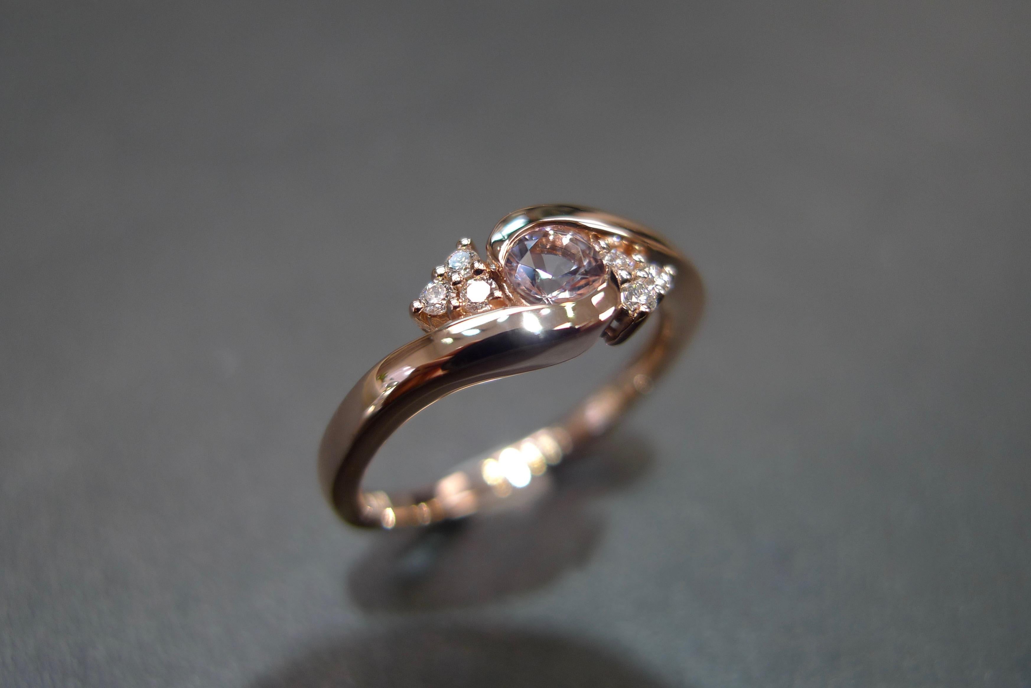 For Sale:  Morganite and Diamonds Twist Tension Ring in 14K Rose Gold 3