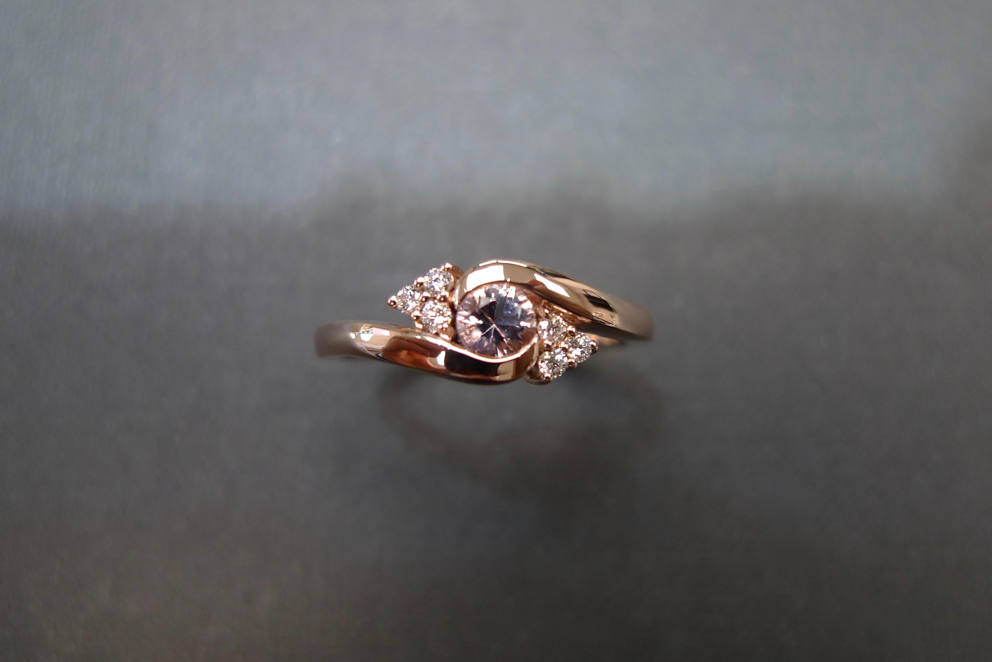 For Sale:  Morganite and Diamonds Twist Tension Ring in 14K Rose Gold 4