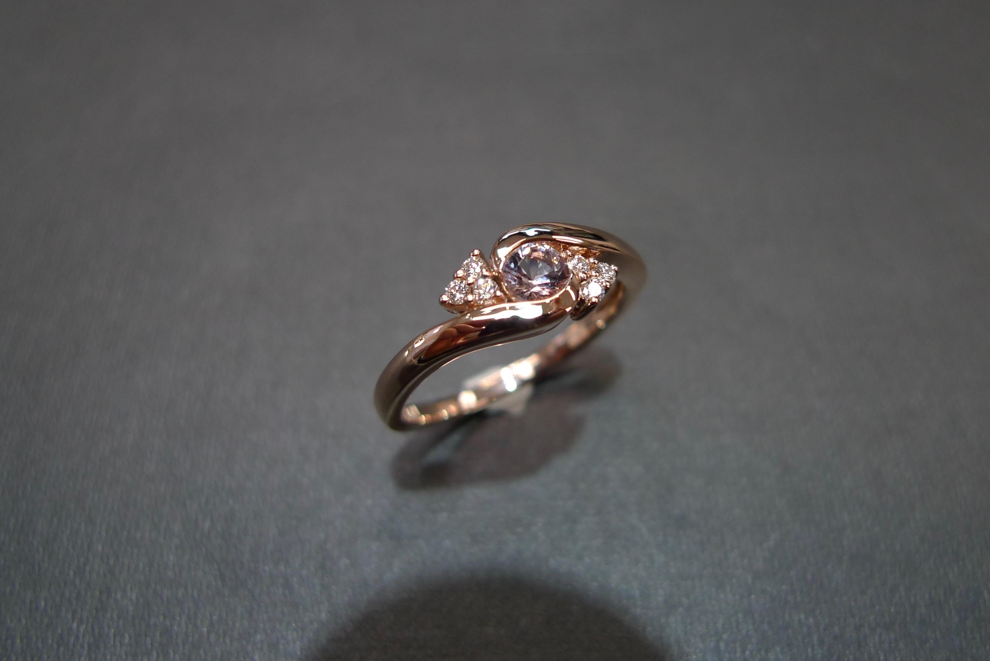 For Sale:  Morganite and Diamonds Twist Tension Ring in 14K Rose Gold 7