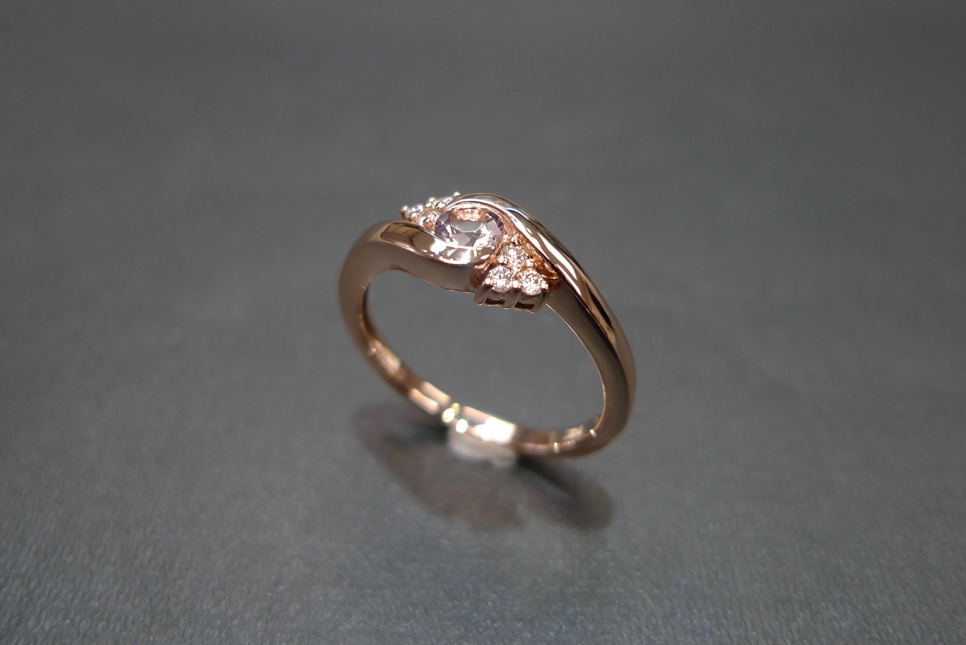 For Sale:  Morganite and Diamonds Twist Tension Ring in 14K Rose Gold 8