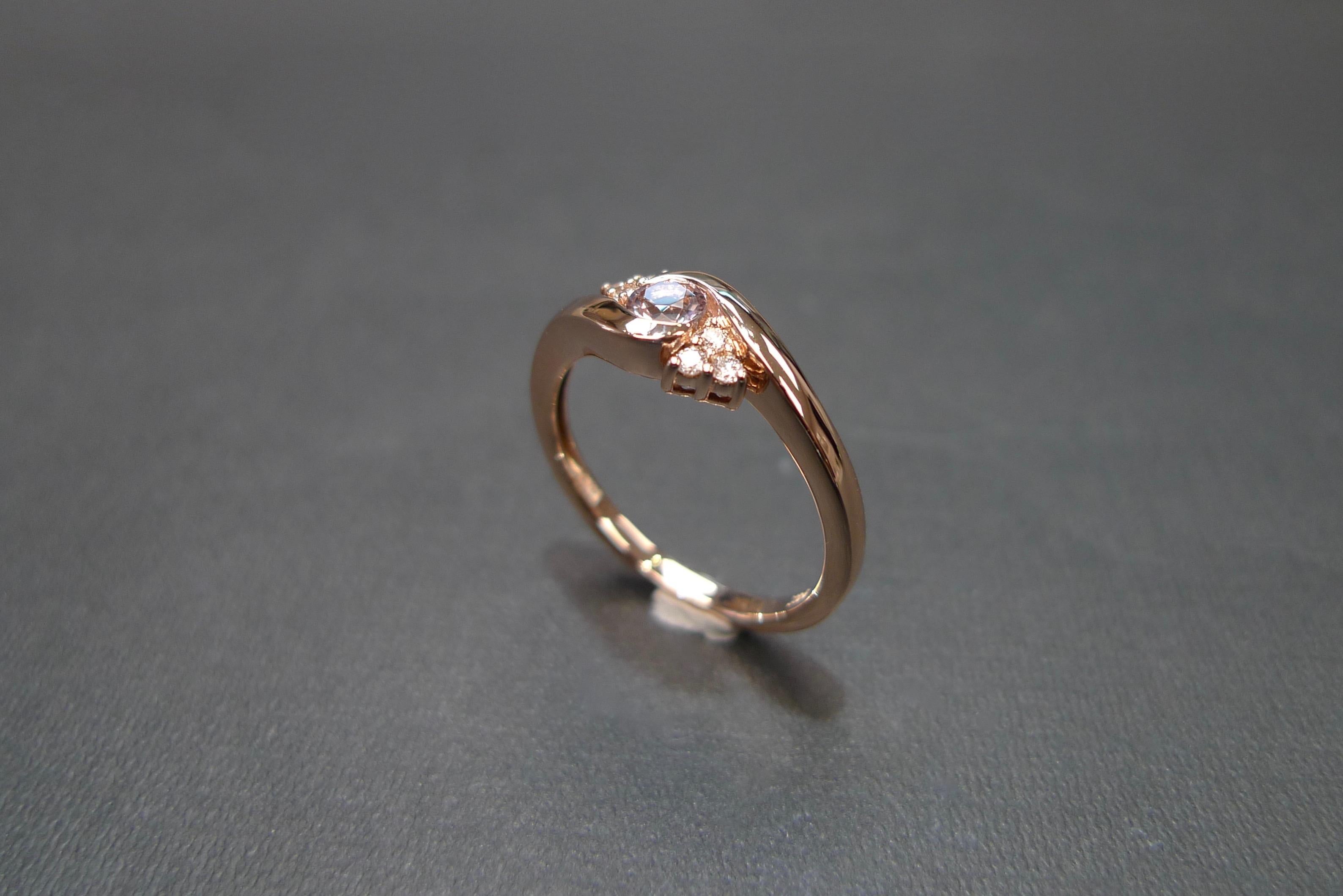 For Sale:  Morganite and Diamonds Twist Tension Ring in 14K Rose Gold 9