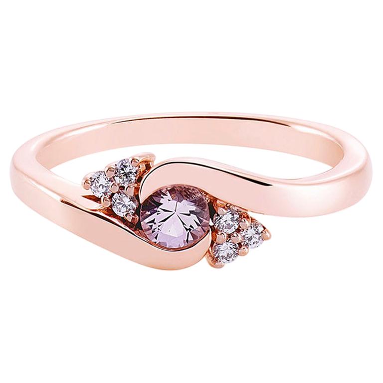 Bague à tension torsadée en or rose 14 carats, morganite et diamants