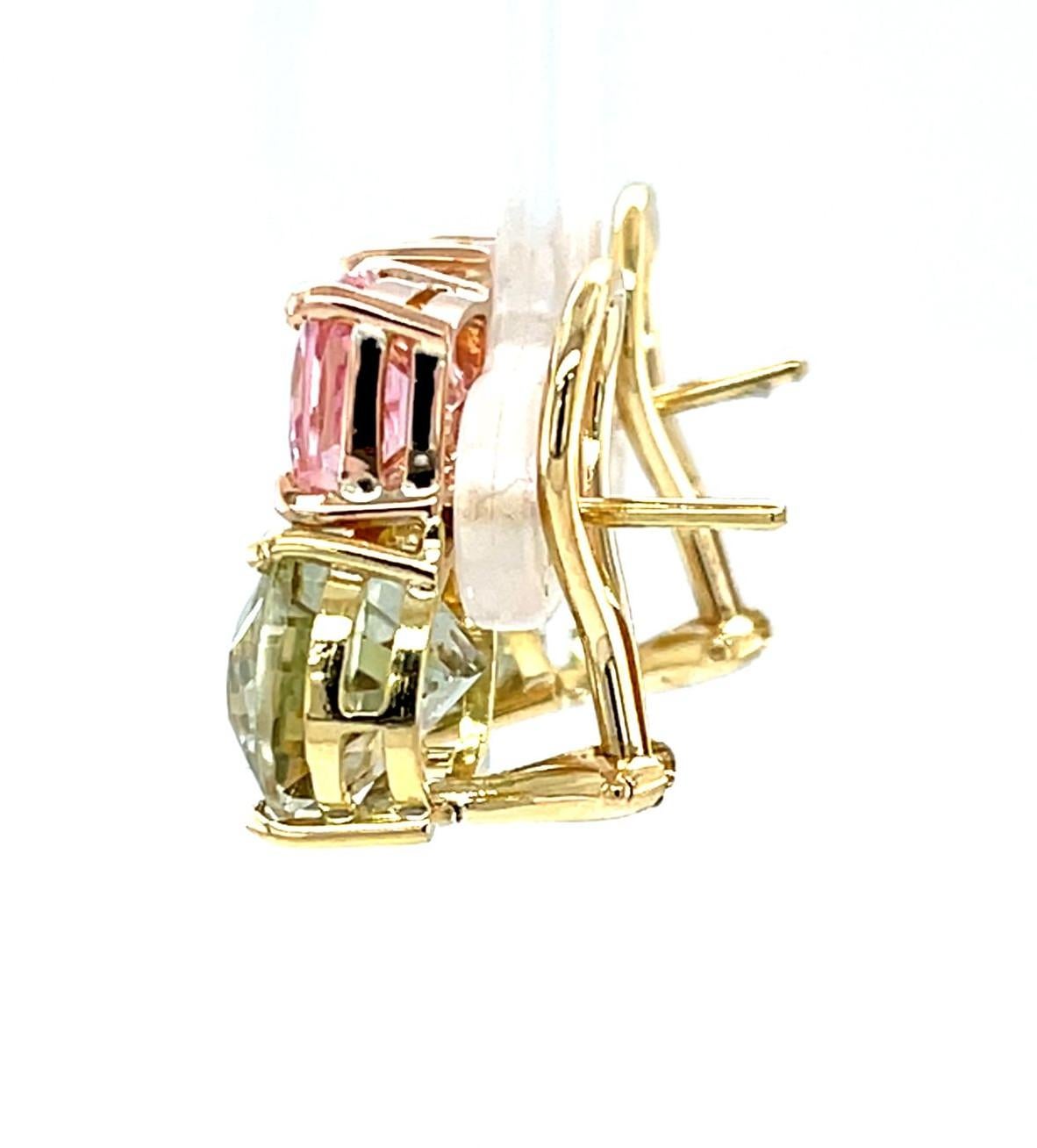 Artigiano Orecchini a clip con morganite e berillo dorato in oro giallo e rosa 18 carati in vendita