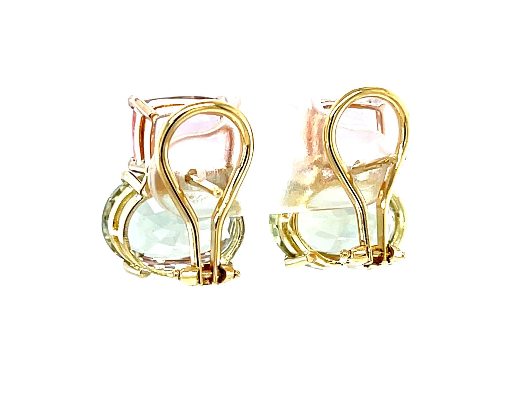 Taglio cuscino Orecchini a clip con morganite e berillo dorato in oro giallo e rosa 18 carati in vendita