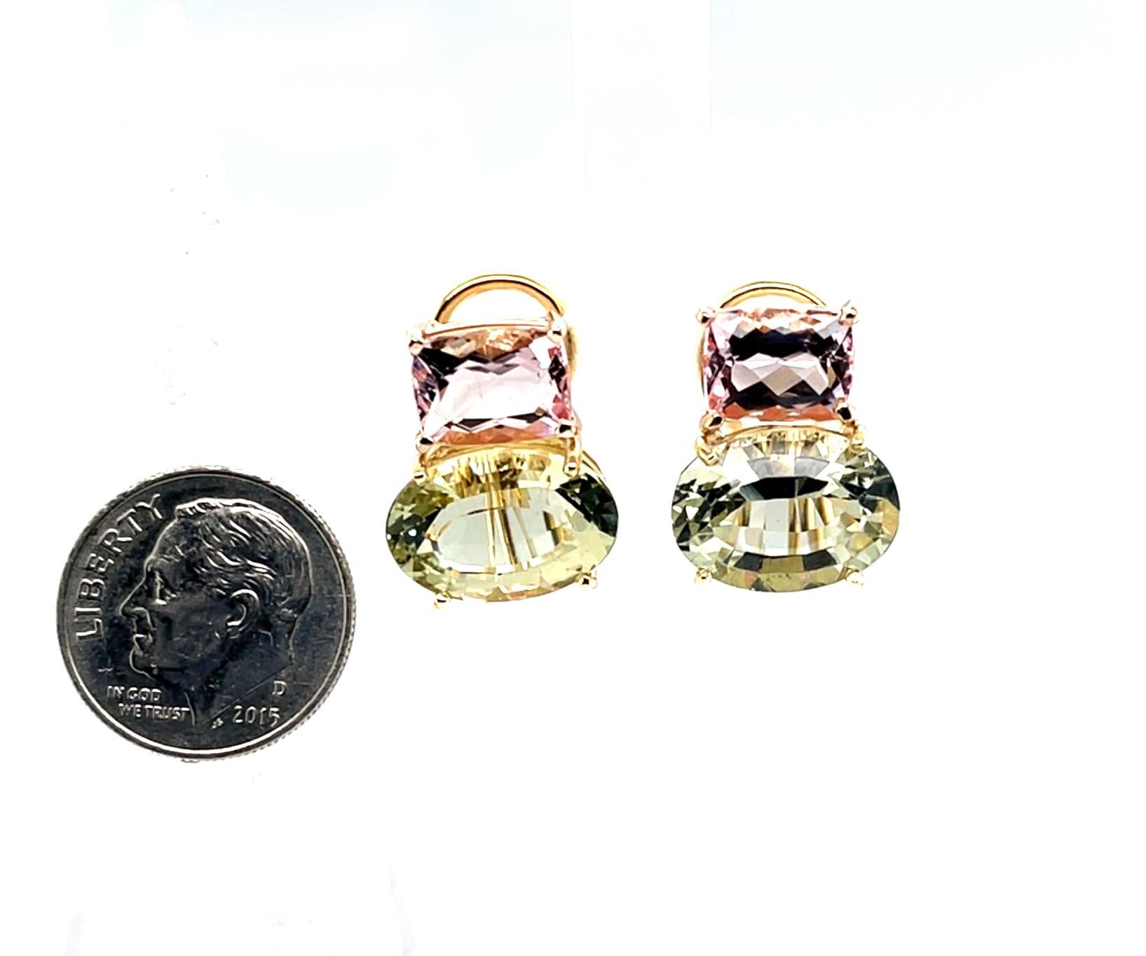 Orecchini a clip con morganite e berillo dorato in oro giallo e rosa 18 carati In condizioni Nuovo in vendita a Los Angeles, CA