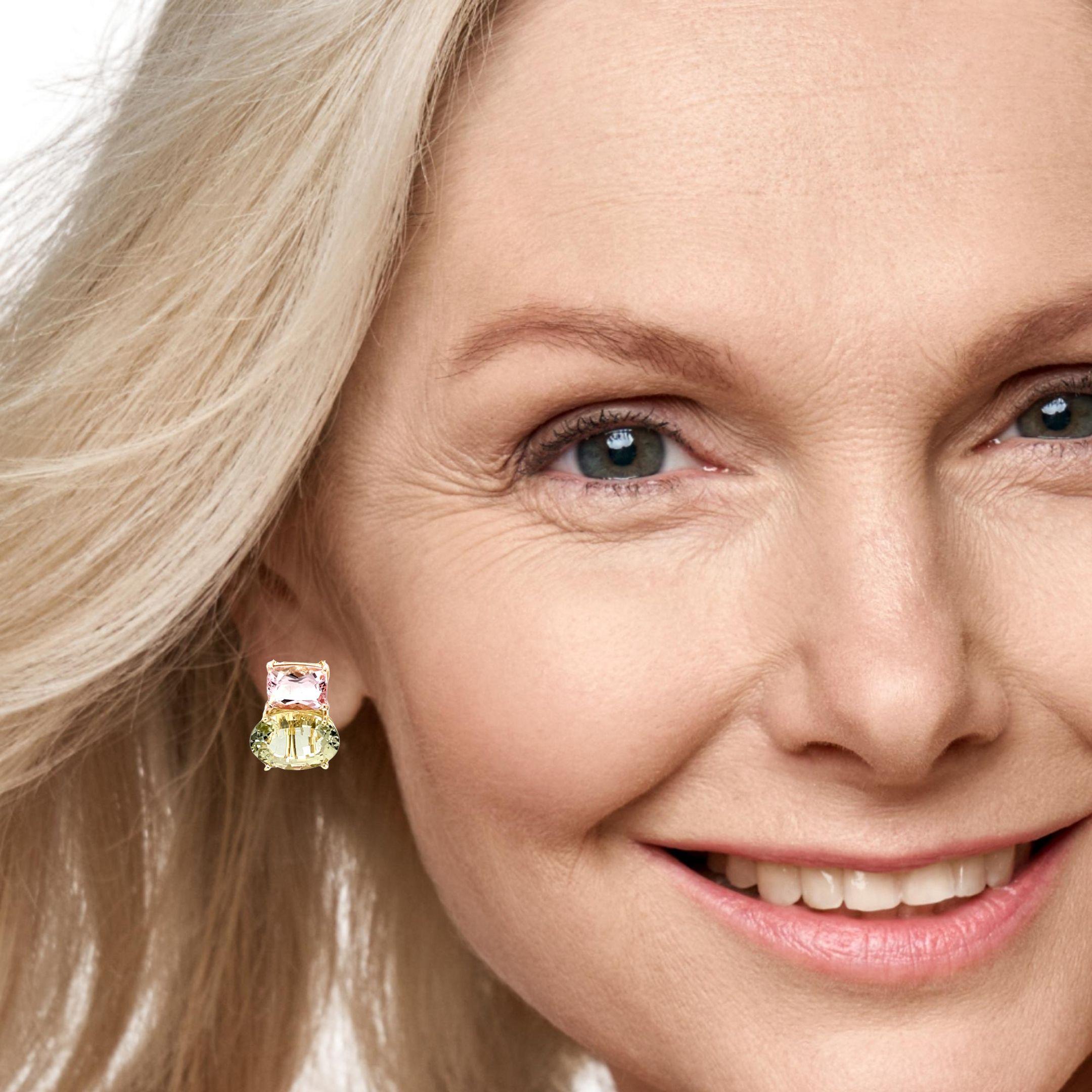 Orecchini a clip con morganite e berillo dorato in oro giallo e rosa 18 carati in vendita 1