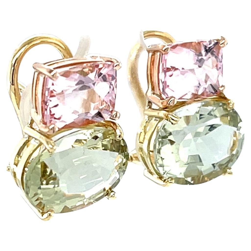 Orecchini a clip con morganite e berillo dorato in oro giallo e rosa 18 carati in vendita