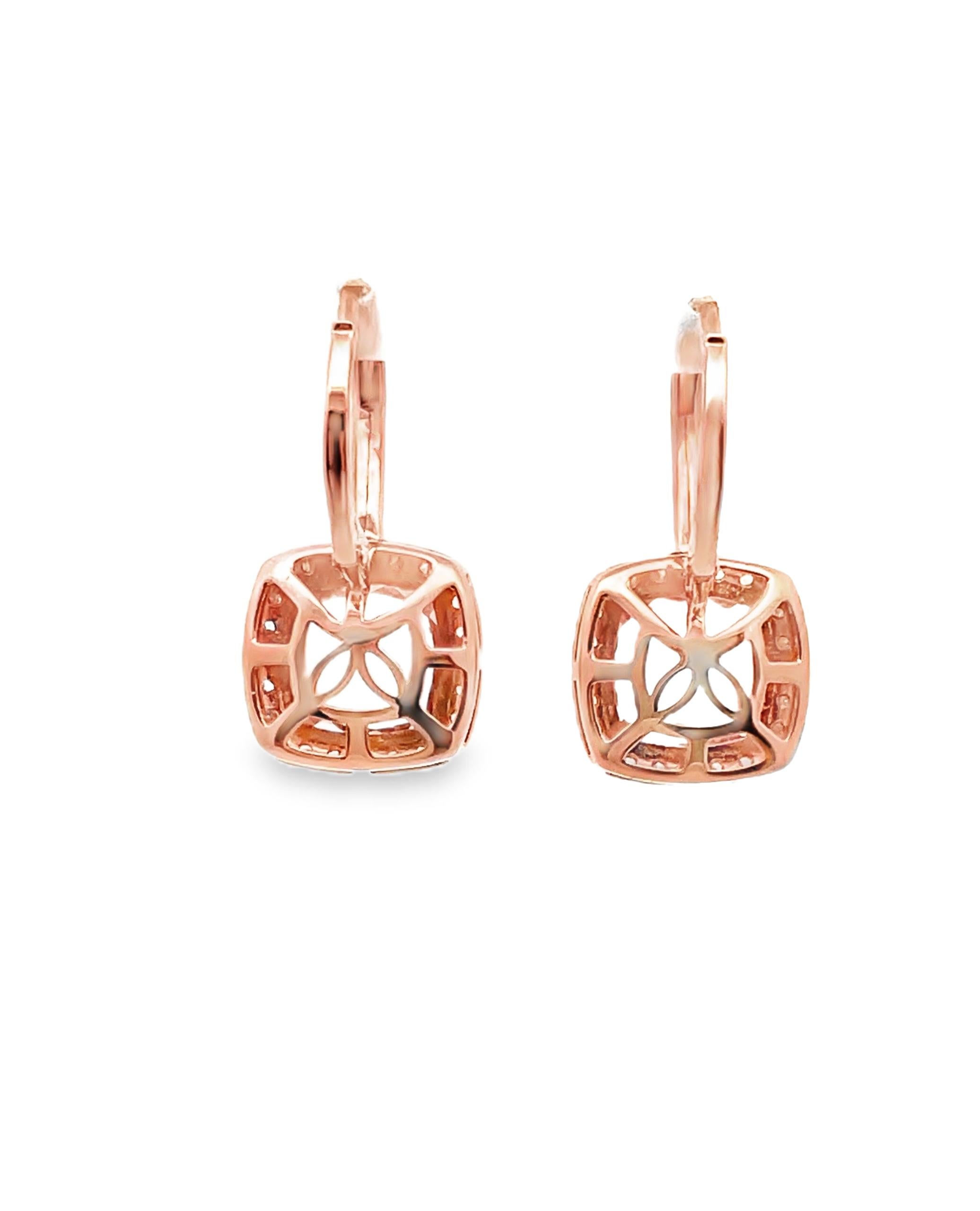 Contemporain Morganite and Halo Diamond Drop Earrings in 14K Rose Gold en vente