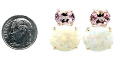 Morganite and Opal Earrings in 18k Rose and Yellow Gold with Omega Backs