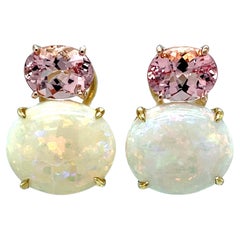 Morganite and Opal Earrings in 18k Rose and Yellow Gold with Omega Backs