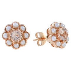 Pendientes Florales de Morganita y Perla en Oro Rosa de 9 K