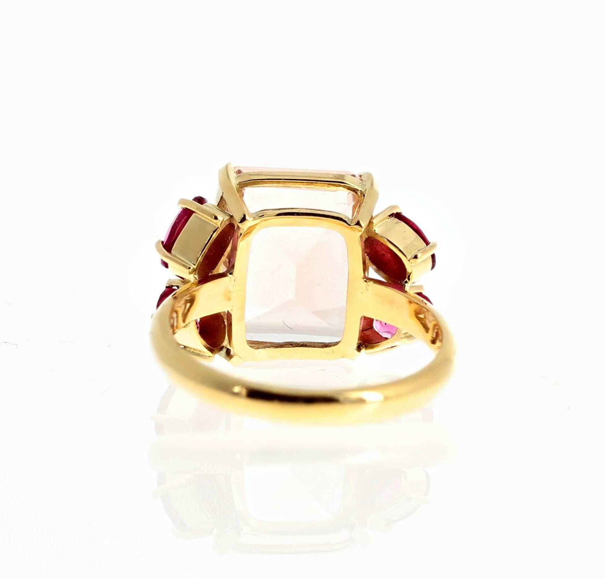 AJD GORGEOUS 4.5Ct Pink Morganite & Pink Tourmaline 18Kt Yellow Gold Ring In New Condition For Sale In Raleigh, NC