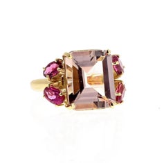 AJD GORGEOUS 4.5Ct Pink Morganite & Pink Tourmaline 18Kt Yellow Gold Ring