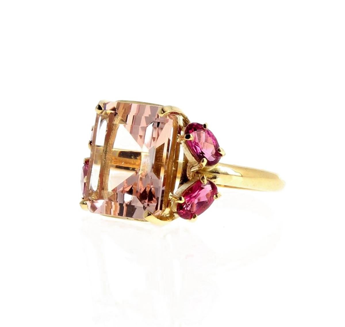Women's AJD GORGEOUS 4.5Ct Pink Morganite & Pink Tourmaline 18Kt Yellow Gold Ring For Sale