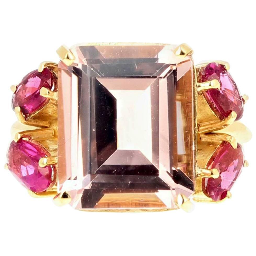 AJD GORGEOUS 4.5Ct Pink Morganite & Pink Tourmaline 18Kt Yellow Gold Ring For Sale