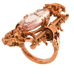 7.4ct Marquise Cut Pink Morganite & 9k Rose Gold Antique Style Ring
