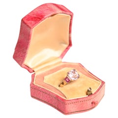 Morganite and Ruby Ring. Cushion Cut Morganite Ruby Accent 18k Yellow Gold Ring