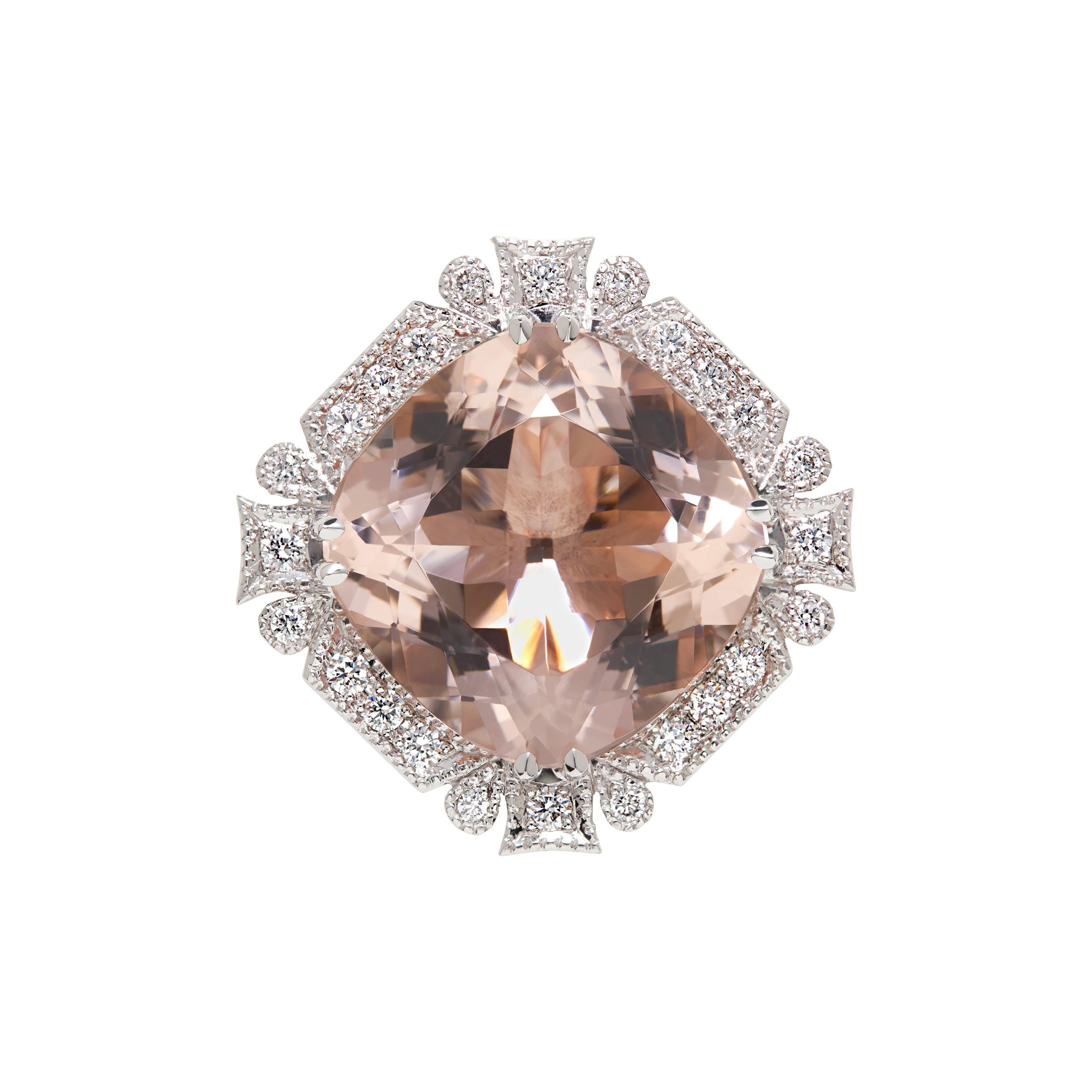 Bague habillée en or rose et blanc 18 carats avec morganite et diamant blanc