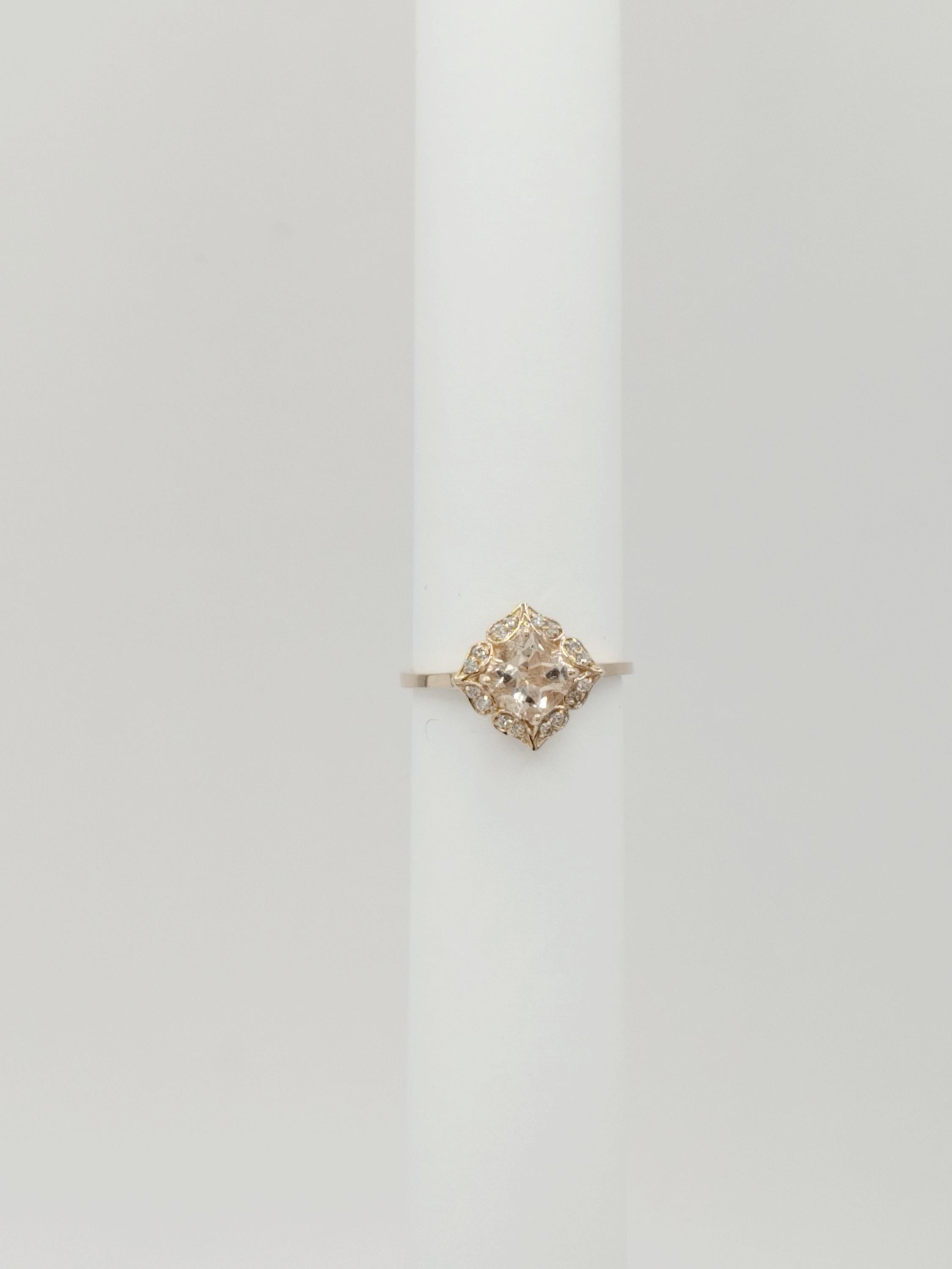 Women's or Men's Morganite and White Diamond Design Ring in 14K Rose Gold For Sale