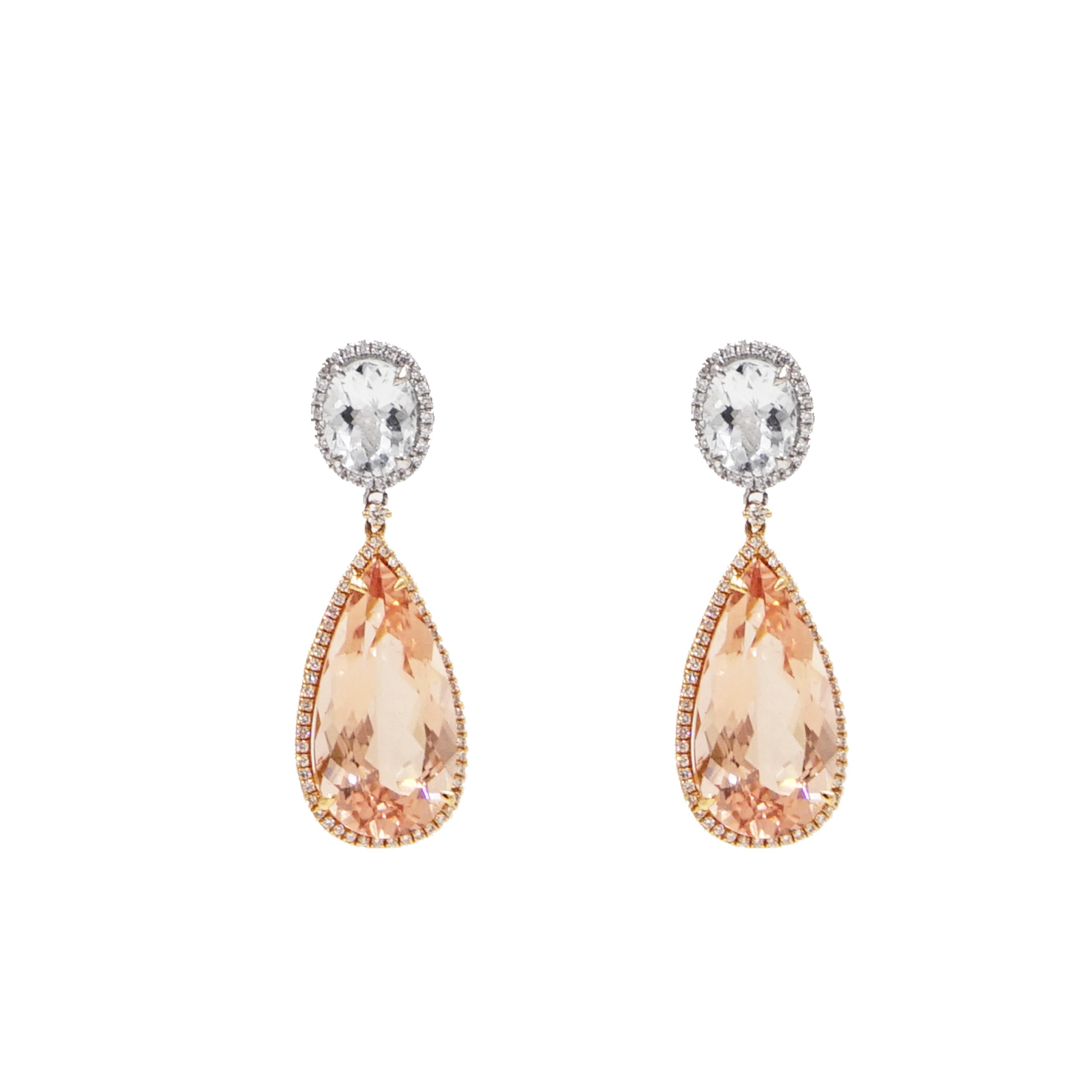 Morganite, Aquamarine and Diamond Drop Earrings