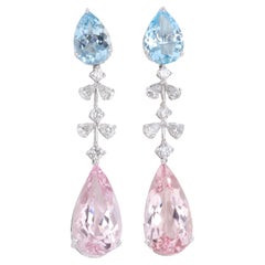 Aquamarine, Diamond and Morganite, Drop Earrings set in 18 Karat White Gold 