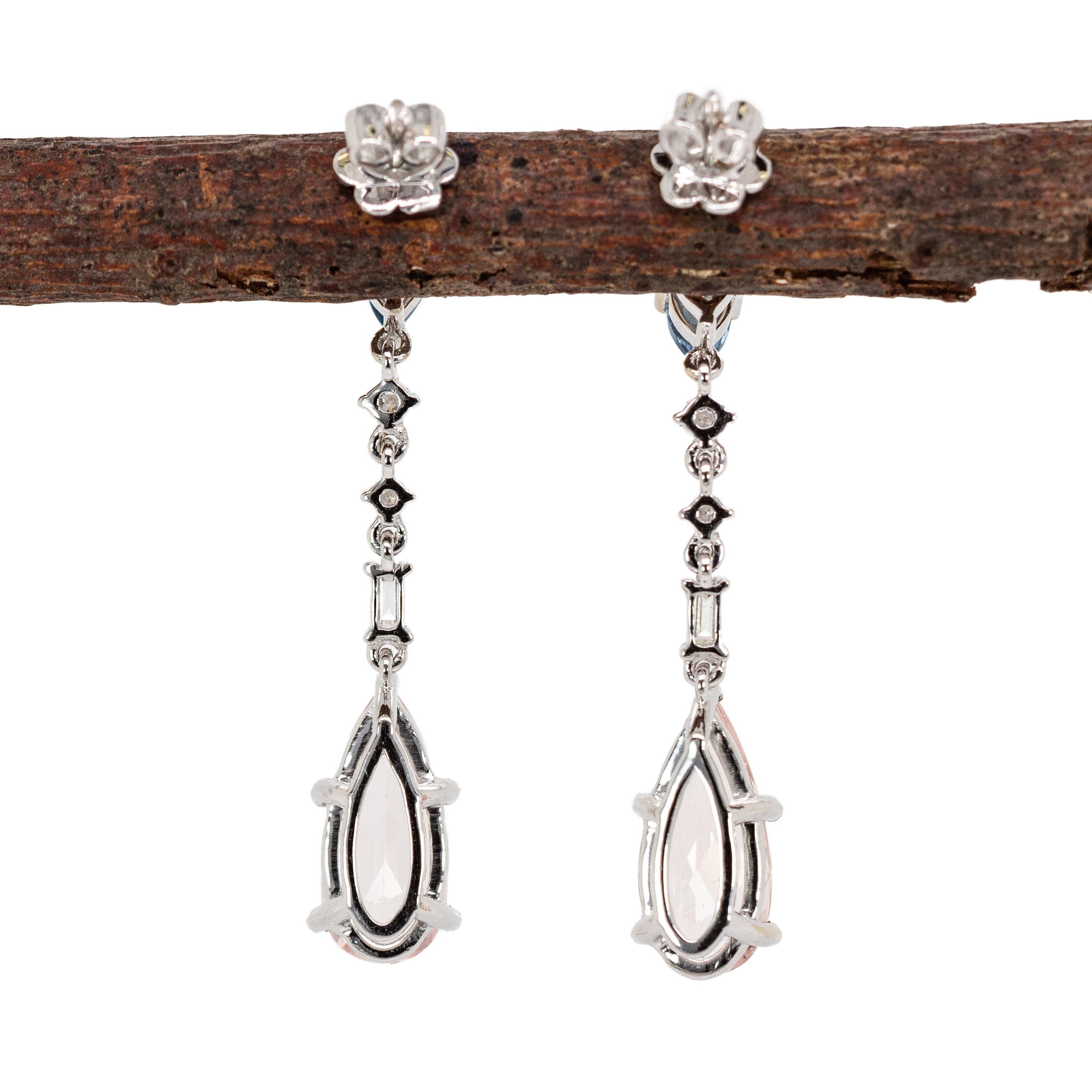 Women's Morganite & Aquamarine Earrings with Earth Mined Diamonds in Solid 14K Gold For Sale