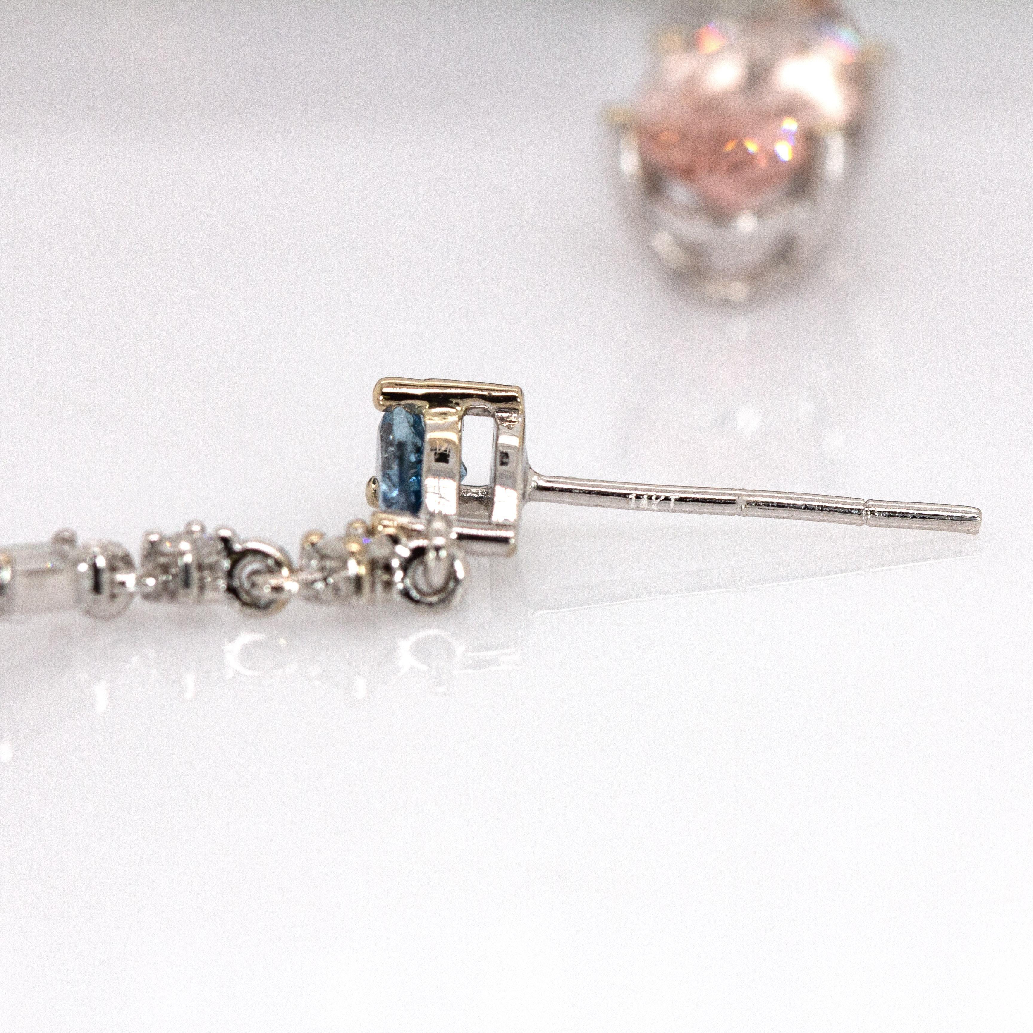 Morganite & Aquamarine Earrings with Earth Mined Diamonds in Solid 14K Gold For Sale 1
