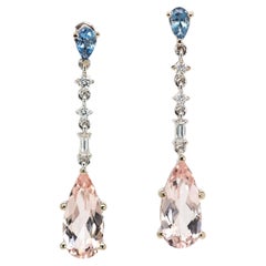 Morganite & Aquamarine Earrings with Earth Mined Diamonds in Solid 14K Gold